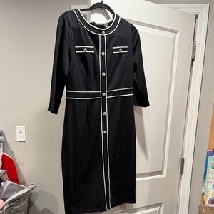 Elegant Black Dress with White Accents